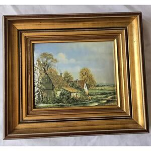 Vintage Framed Countryside Porcelain Bubble Artwork CottageCore ECOLE ALLEMANDE